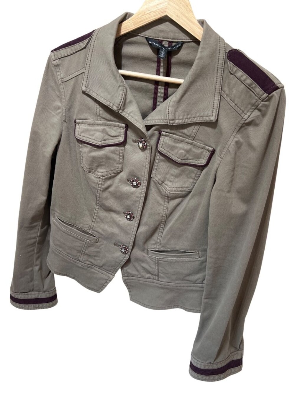 White House Black Market Military-Style Jacket With Jewel Buttons & Velvet Trim